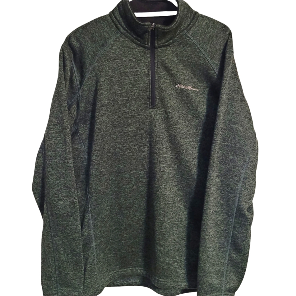 Eddie Bauer Green Heather Fleece Quater Zip Pullover Sweater XL